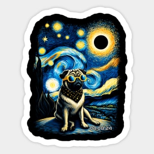 Pug Eclipse Prowess: Stylish Tee Featuring Charming Pug Pals Sticker